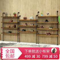 Shoe store shoe rack display rack Creative vintage solid wood multi-layer wall shoe rack store decoration floor-to-ceiling display rack