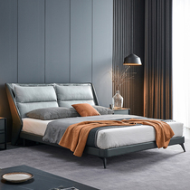  Leather bedside layer cowhide Italian minimalist modern light luxury small apartment 1 5 meters 1 8 meters down double leather art bed