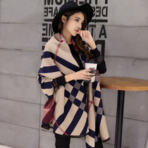 Double-sided plaid shawl autumn and winter cashmere warm thickened scarf female office air-conditioned room large cloak cloak dual purpose