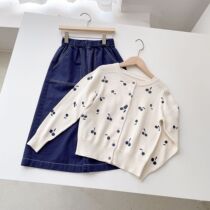 bp same girl deep Tibetan cherry printed knit cardio-hoodie children pure cotton rice white air conditioning shirt 2022 spring summer