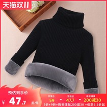 Black girl high collar foreign sweaters 2021 autumn and winter new children plus velvet padded baby knitted base shirt tide