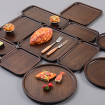 Wooden tray Creative pizza Bamboo and wood tea tray Walnut color Japanese rectangular household cake solid wood water cup plate