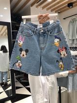 South Korea 2020 summer new womens age reduction personality fashion buckle cartoon Mickey wild denim shorts five-point pants