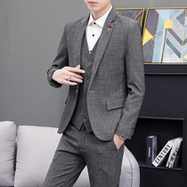 Suit set mens three-piece spring and autumn Korean slim business suit professional dress groom wedding dress