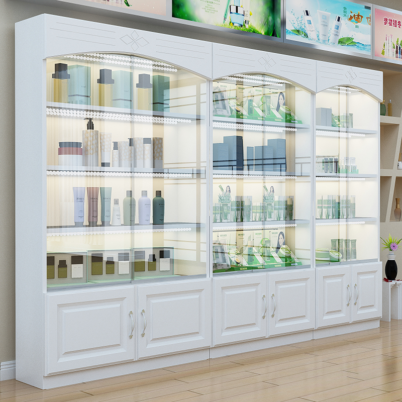 Boutique cosmetics display cabinet multi-layer commercial glass door with lock beauty products package exhibition cabinet display cabinet
