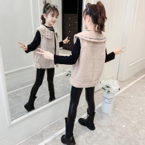 Girl vest 2021 autumn and winter New baby wear autumn dress foreign style childrens lamb hair thick shoulder coat