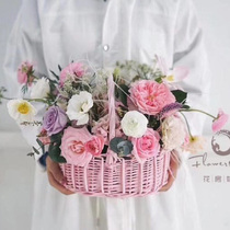 Floral basket rattan portable flower basket illustration dried flower portable small basket desktop ornaments bamboo flower basket