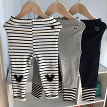 90-140 Spring and autumn models Korean version of childrens clothing Girls grinding streaks of underpants Mens baby Childrens elastic long pants