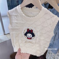 2022 Spring-style childrens stuffed girls hollowed-out embroidery short Machia baby Childrens knitted sweater wool line kan shoulder vest