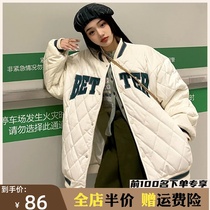 American retro baseball jacket women 2021 autumn and winter new diamond embroidery letters loose cotton padded clothing ins tide