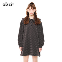 dzzit disu 2022 winter new sweet cool girl doll collar flocked fabric dress small man design sense