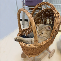 Korean retro cat rattan small cart house toy cart doll car childrens room decoration photo props