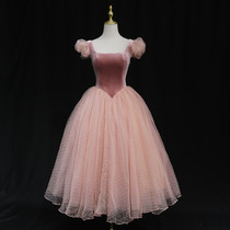 Bubble sleeve Princess evening dress Pink bridesmaid sister dress Student art examination Bar mitzvah Graduation performance Birthday annual party