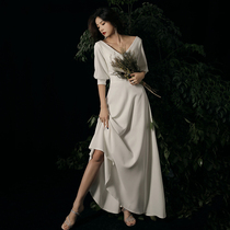 Engagement small evening dress skirt can usually be worn white license dress toast dress Bride light wedding dress female satin