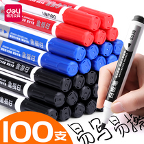 Deli erasable whiteboard pen for teachers Water-based black red blackboard stroke board pen writing pen Easy to erase thick head big head marker pen erasable student office special blue wholesale