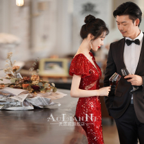 Red toast bride 2021 new wedding small man door engagement dress dress dress women Spring Autumn