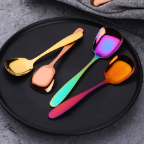 304 stainless steel spoon home creative cute spoon flat bottom spoon childrens soup spoon adult large eating spoon