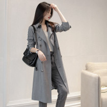 OLYFOU a corner of style British wind deep space gray double-breasted windbreaker coat coat mature temperament long autumn