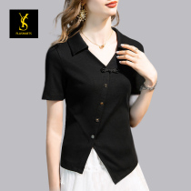 Design Sense New Latin Dance Practice Womens Blouse Short Sleeve Morden Dance Dress Dancing Clothing V Collar Black