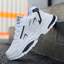 Mens shoes summer 2021 new mesh breathable sports and leisure white shoes thin mesh shoes increase dad tide shoes