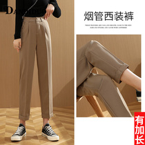 Womens spring and autumn 2021 New High waist slim straight tube loose small man extended velvet pipe pants