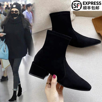 Small short boots womens shoes high heeled thin womens boots socks single boots Martin coarse heels explosive 2021 spring and autumn winter New sw