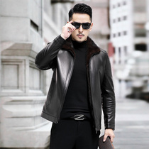 Mink liner genuine leather jacket mens short whole mink clip to overcome goat fur one mink fur coat jacket winter