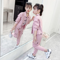 Girl Suit Fall New Korean Version Pure Cotton Jacket Long Sleeve Large Child Casual Two Sets Girl Foreign Air Child Clothing