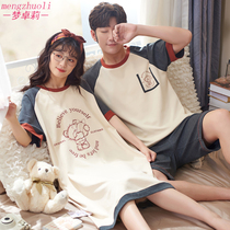 Couple pajamas summer pure cotton short-sleeved 2021 new cute night dress female trend fashion mens home clothes summer