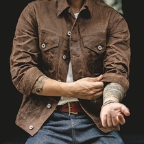 American retro heavy pound canvas oil wax jacket mens summer new Ami click Grease Wax exterior suit coated tooling