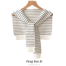 Solid color wool small shawl womens summer air conditioning room outside the knitting fashion shoulder new spring and autumn striped false collar thin