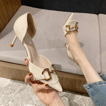 High Heel Shoes Woman 2022 Spring Autumn New Fashion Pointed 100 Hitch Hollow Method Fairy Wind Net Red Thin Heel Single Shoes