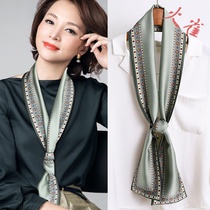 Thin and narrow long silk scarf female summer summer neck decoration ribbon thin scarf square scarf Korean scarf