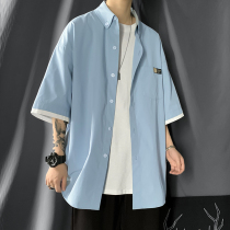 Fake two-piece short-sleeved shirt hipster summer thin shirt Hong Kong style 57-point jacket with a sense of clothing design