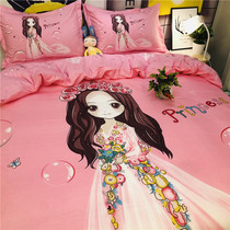 Winter Pink Princess Wind Cartoon Three-Four Pieces Pure Cotton Linen Quilt Cover Girls All-cotton Children Bed Bedding All Season