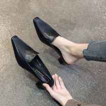 Baotou half slippers women wear new 2021 new autumn wild after empty and spring autumn lazy high heel single shoes