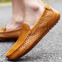 Bean Bean Shoes Men Genuine Leather Hollowed-out Mens Shoes Men Casual Leather Shoes Mens Shoes A Foot Pedal Summer Breathable Shoes Man