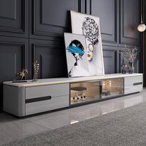  Rock panel TV cabinet Living room small apartment Italian light luxury modern minimalist marble coffee table Glass door cabinet combination