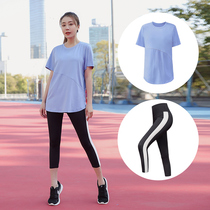 Large size fitness set women Summer fat MM sports running fast clothes 200kg loose fat plus morning running yoga clothes