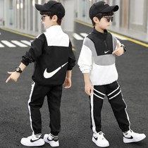 Childrens autumn sports suit 2021 new middle school children autumn winter foreign style fashionable boy handsome trend two-piece set