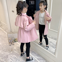 Girls windbreaker 2021 new childrens coat spring and autumn dress children Korean version of waist foreign style long coat tide