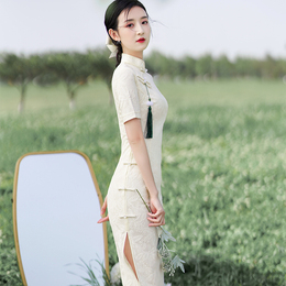 Lace cheongsam 2021 new young women's summer daily wear improved dress long waist girl