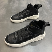 Men's shoes 2021 winter new leather Joker thick-soled high-top board shoes men's plus velvet cotton shoes sports casual shoes