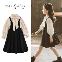  Korean girls autumn dress suit 2021 new childrens princess skirt net red western style autumn strap skirt