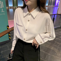 Shirt womens autumn 2021 new long sleeve Hong Kong style white shirt design feel versatile temperament casual striped top