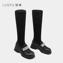  2021 new Mary Jane womens boots leather stretch boots autumn and winter thin thick-soled boots but knee boots tide