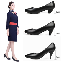 Large size dress work shoes womens black comfortable high heels coarse follow commuter flight attendant soft bottom interview etiquette shoes womens shoes