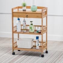 Solid Wood trolley with drawer pattern embroidery beauty salon small cart original wood color solid wood portable wooden tool cart