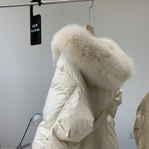 Original 2000 anti-season clearance down jacket female white duck down oversized real hair collar Dongdaemun white mid-length jacket