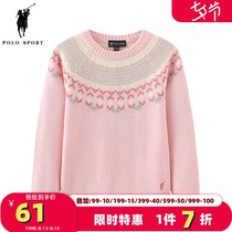 polosport childrens clothing girls sweater 2021 spring and autumn sweater female baby new round neck pink sweet